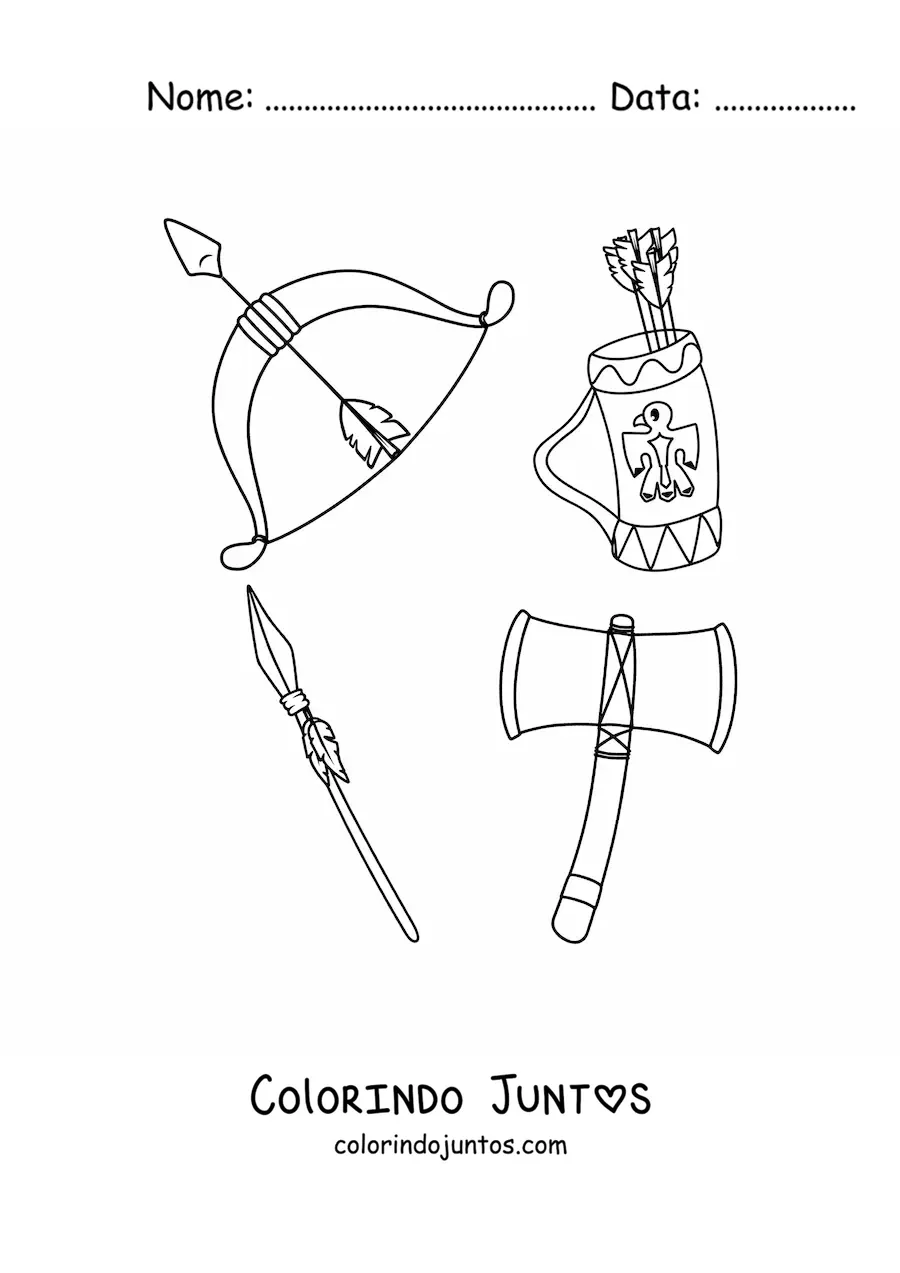 Desenho para colorir de armas de tribos nativas americanas