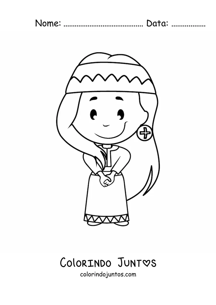 Desenho para colorir de mulher de uma tribo nativa americana animada