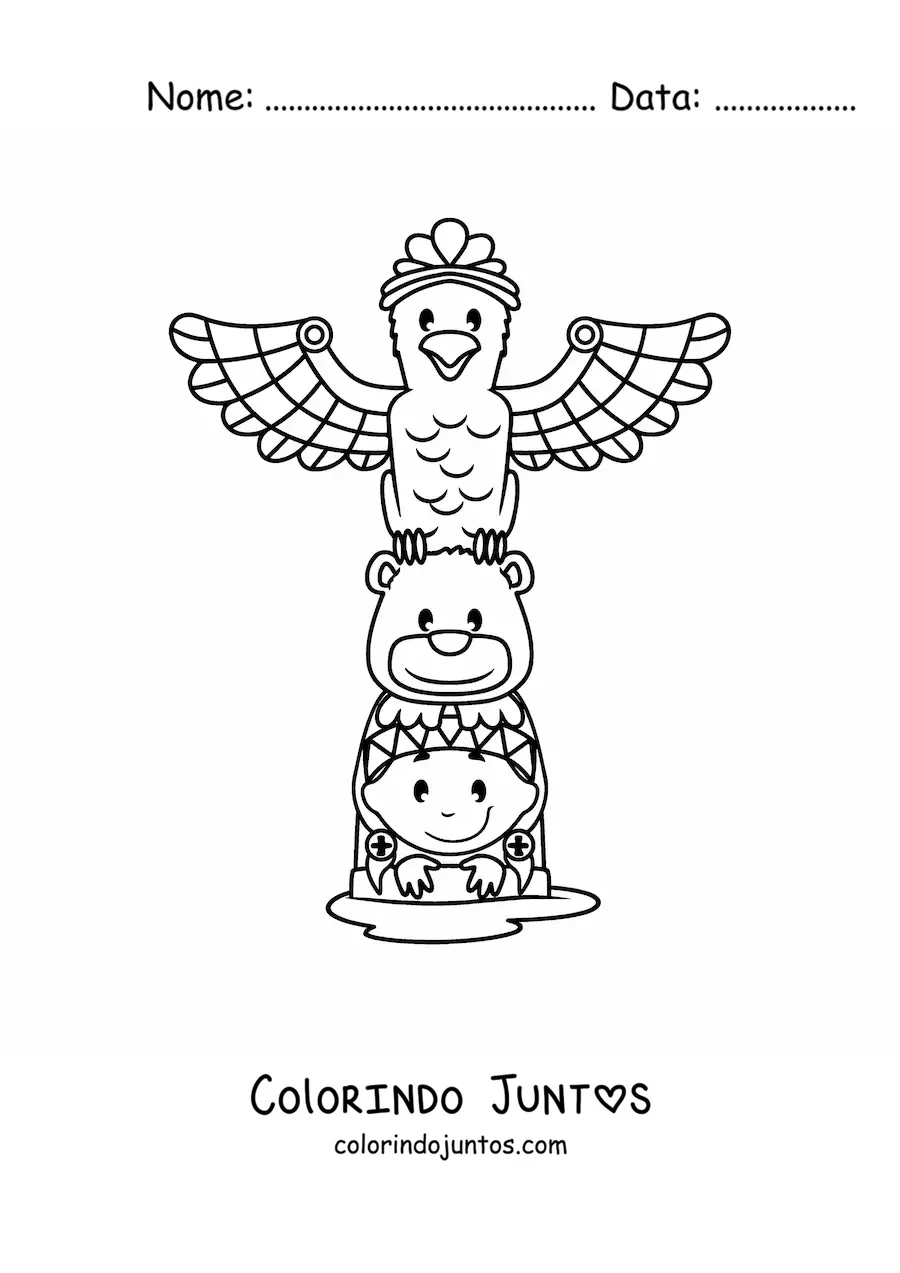 Desenho para colorir de totem de tribos nativas americanas animado kawaii