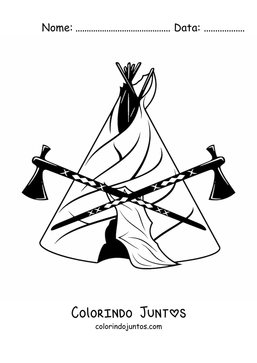 Desenho para colorir de tipi de tribos indígenas americanas
