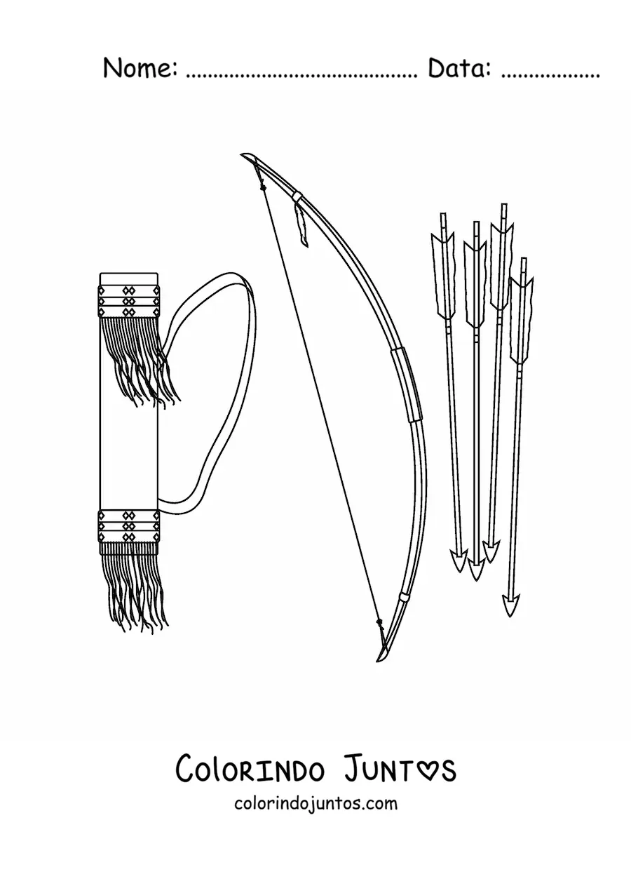 Desenho para colorir de flechas e arco de tribos nativas americanas