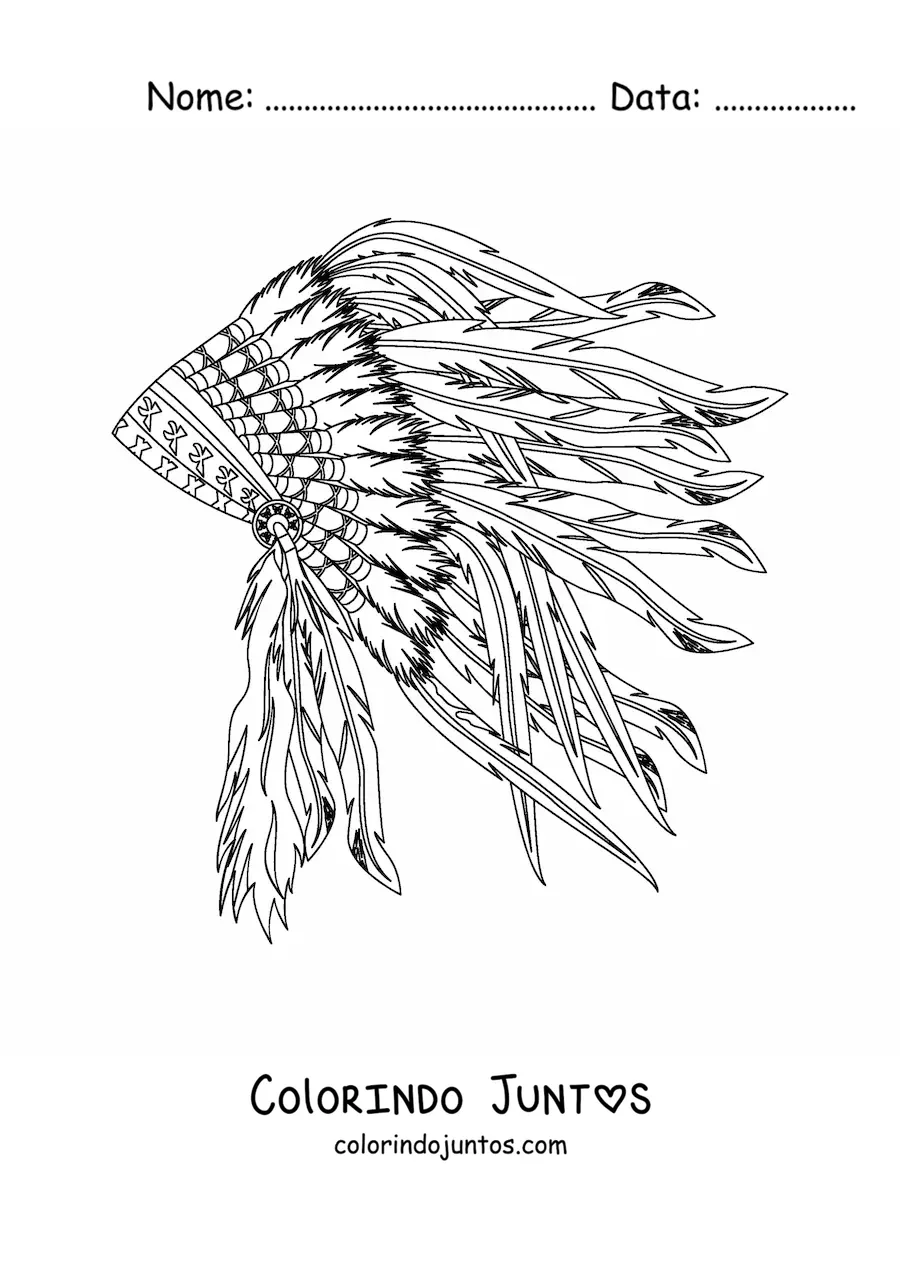 Desenho para colorir de cocar de penas de tribos nativas americanas