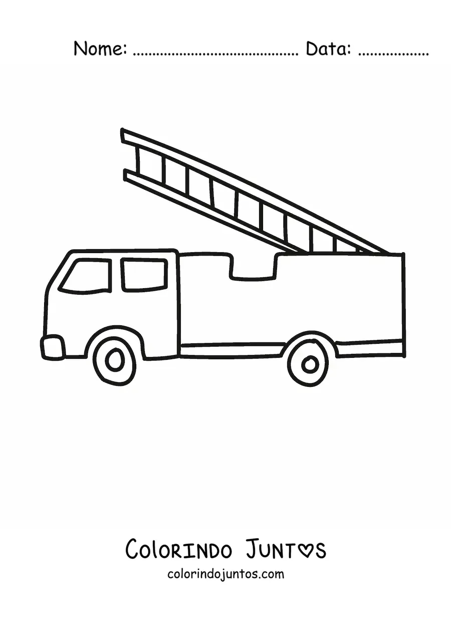Desenho para colorir de um caminhao de bombeiros simples com a escada levantada