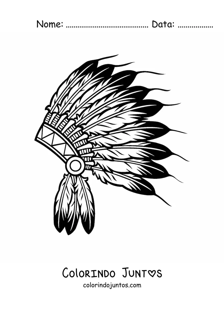 Desenho para colorir de cocar de penas de povos nativos americanos