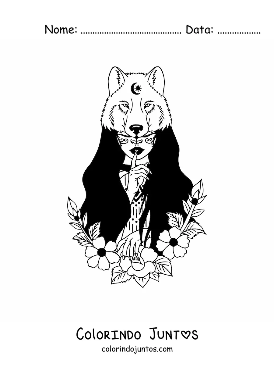 Desenho para colorir de linda menina de tribo nativa americana com pele de urso