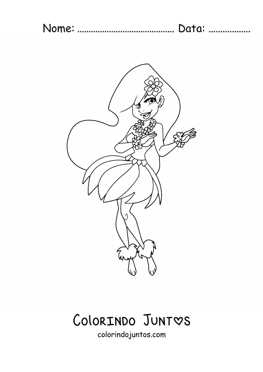 Desenho para colorir de dançarina de hula animada