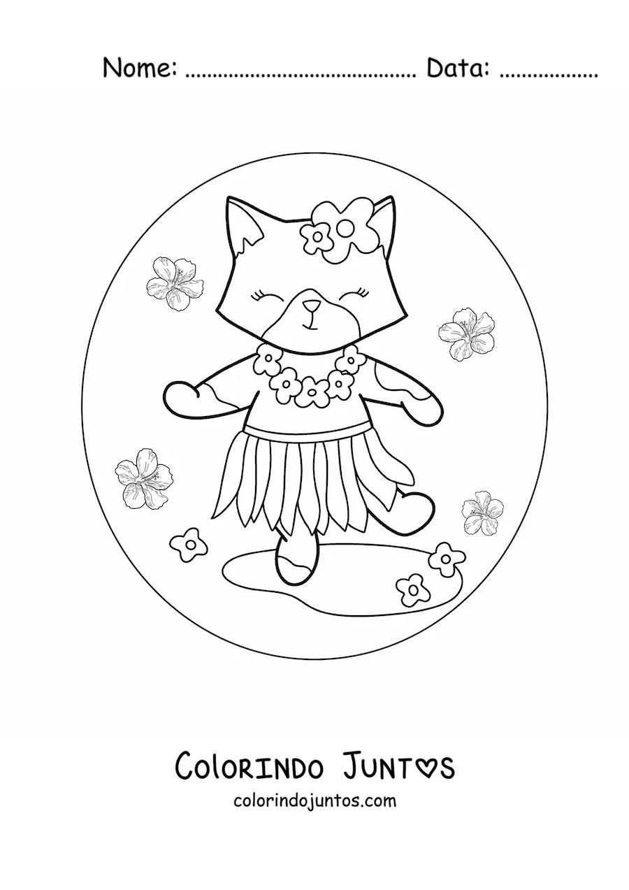 Desenho para colorir de gata animada dançando o hula