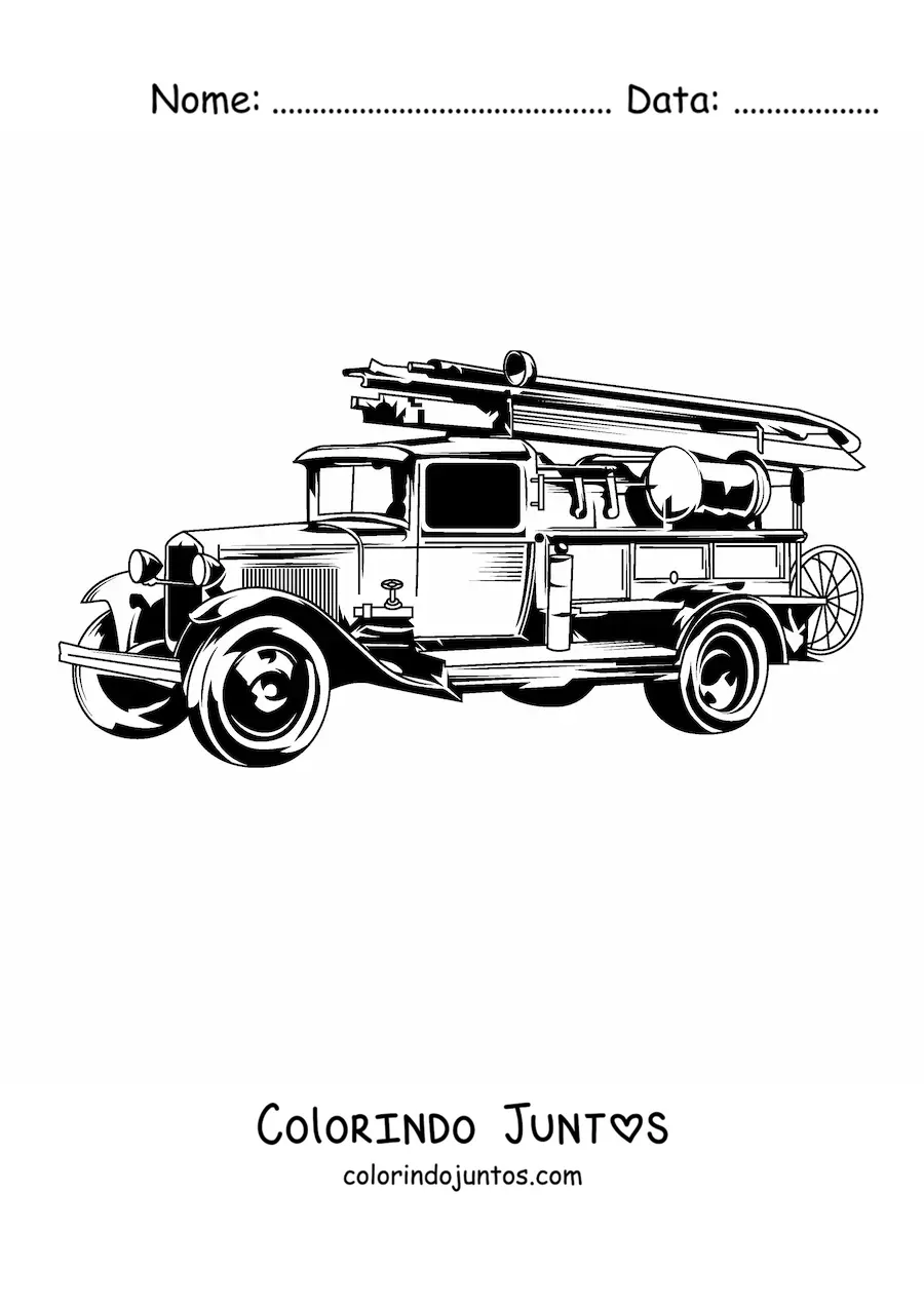 Desenho para colorir de um caminhao de bombeiros antigo