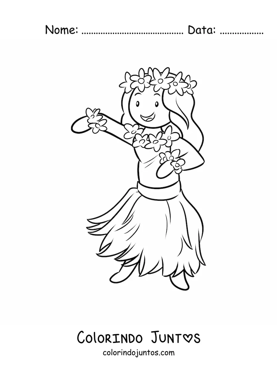 Desenho para colorir de menina dançarina de hula