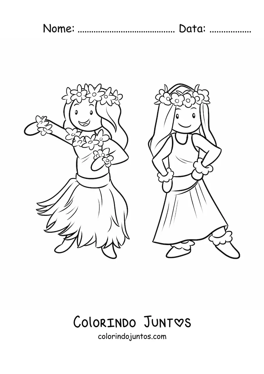 Desenho para colorir de meninas dançarinas de hula