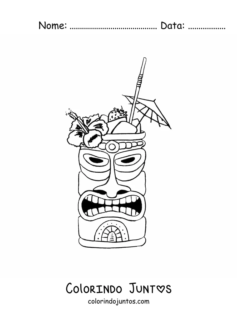 Desenho para colorir de bebida de festa havaiana