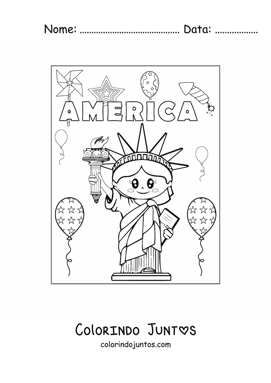 Desenho para colorir de estátua da liberdade animada kawaii