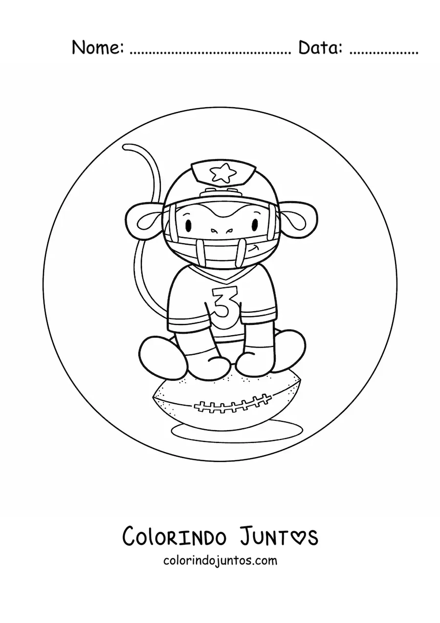 Desenho para colorir de macaco animado jogador de futebol americano
