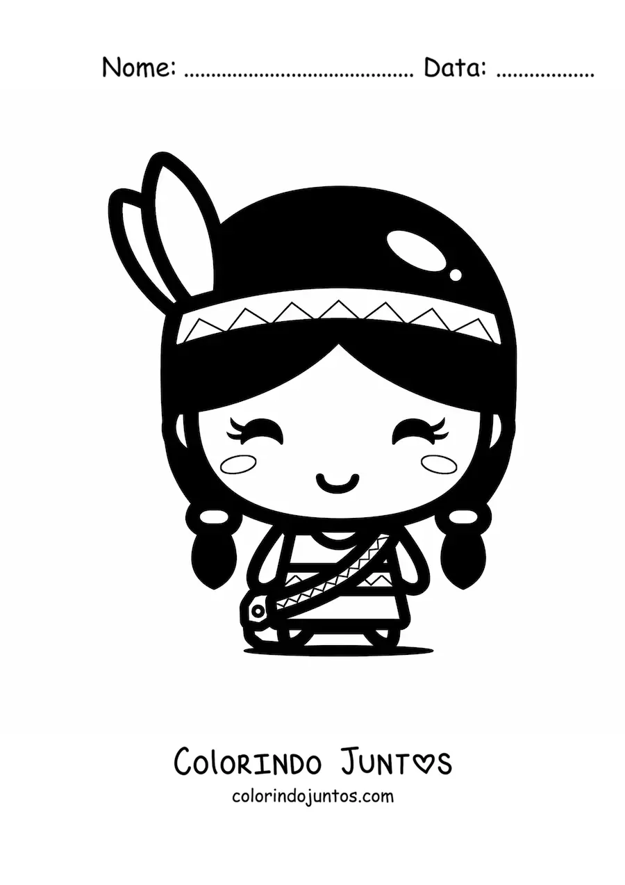 Desenho para colorir de menina nativa americana kawaii