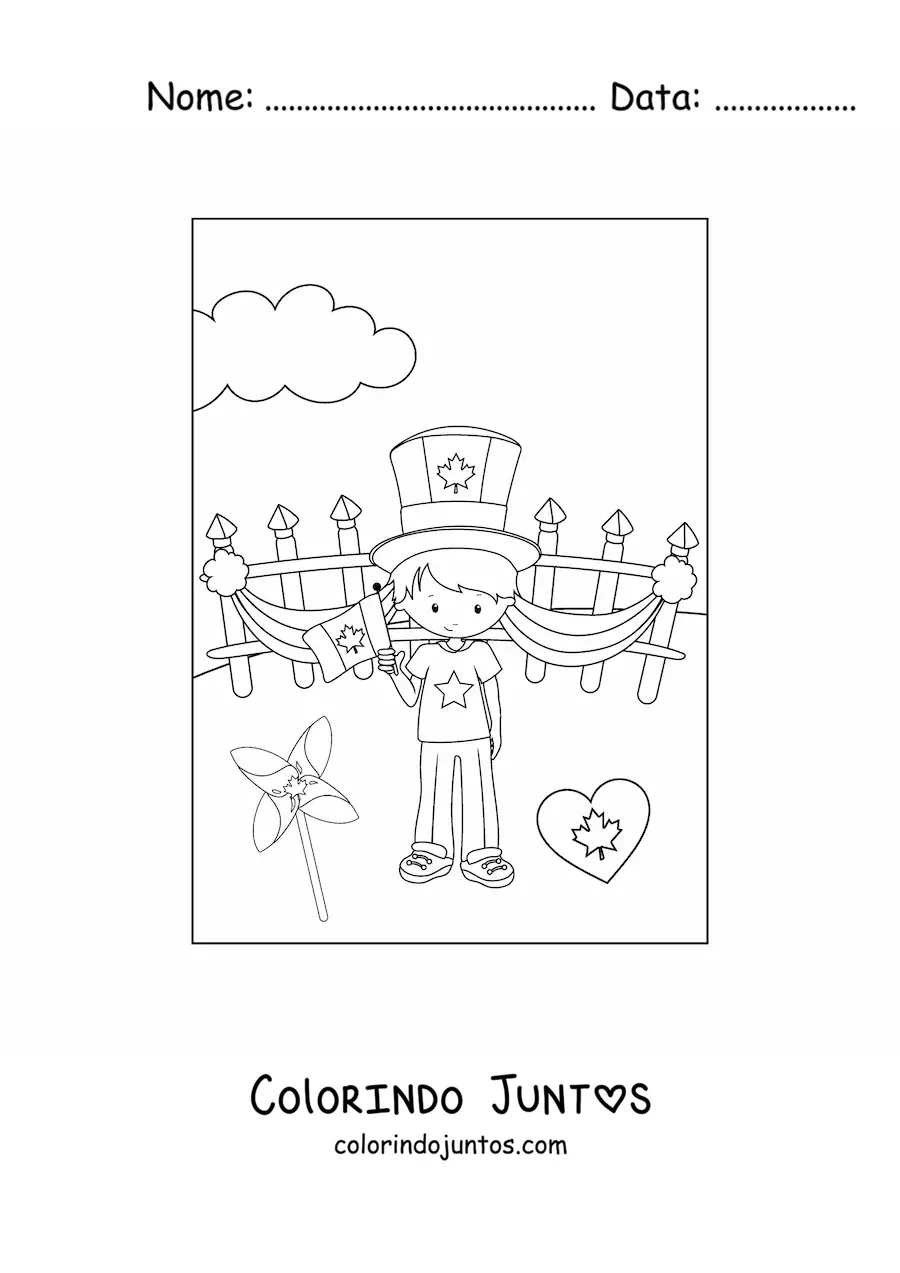 Desenho para colorir de menino comemorando o Canada Day