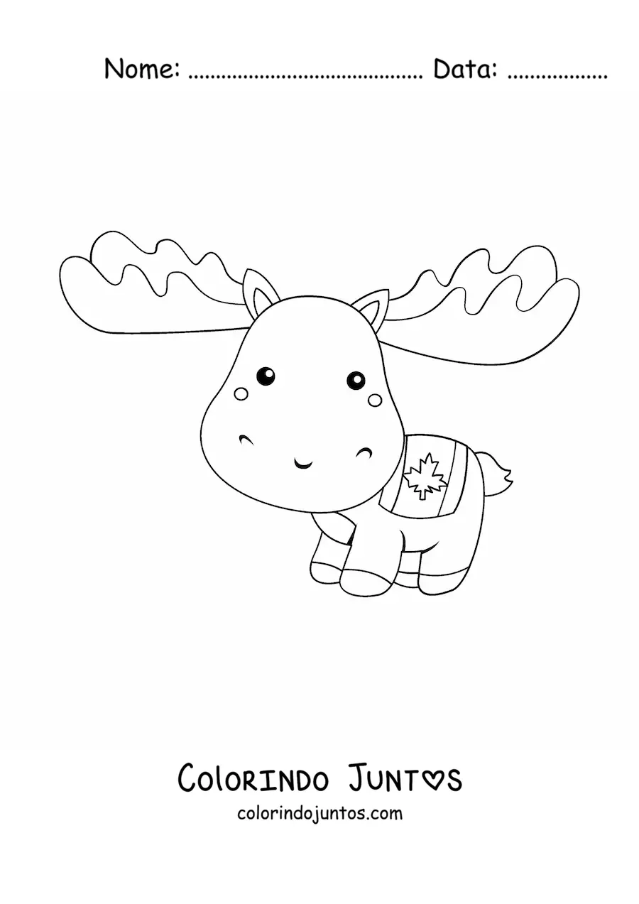 Desenho para colorir de alce do Canadá animado kawaii