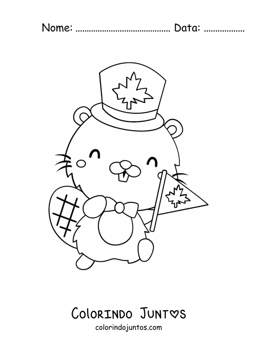 Desenho para colorir de castor animado comemorando o dia do Canadá