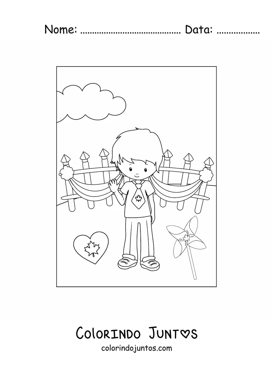 Desenho para colorir de menino comemorando o dia do Canadá