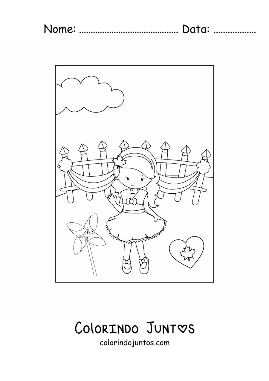 Desenho para colorir de menina comemorando o Canada Day