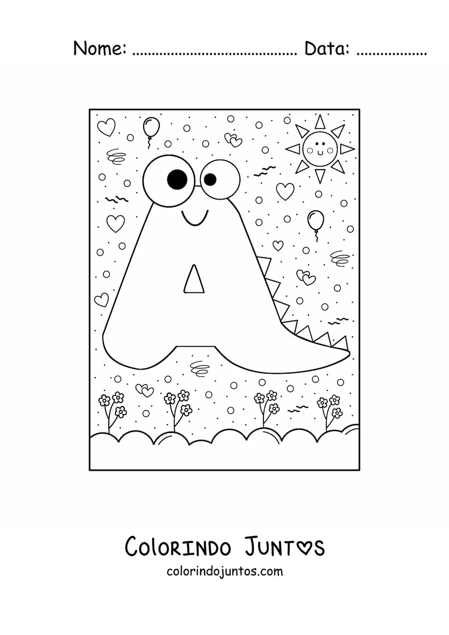 Desenho para colorir da letra A animada em forma de monstro