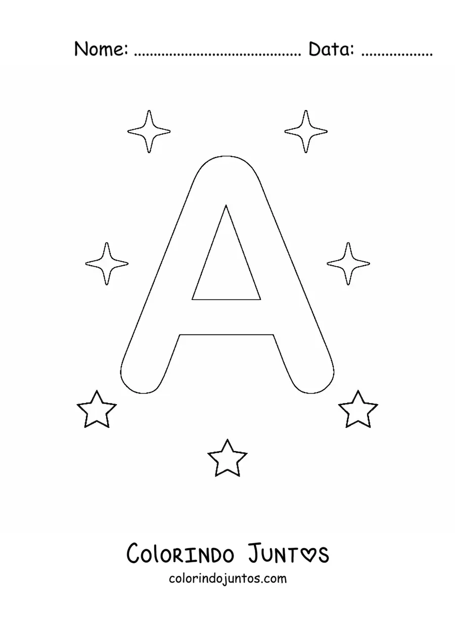 Desenho para colorir de letra A maiúscula com estrelas