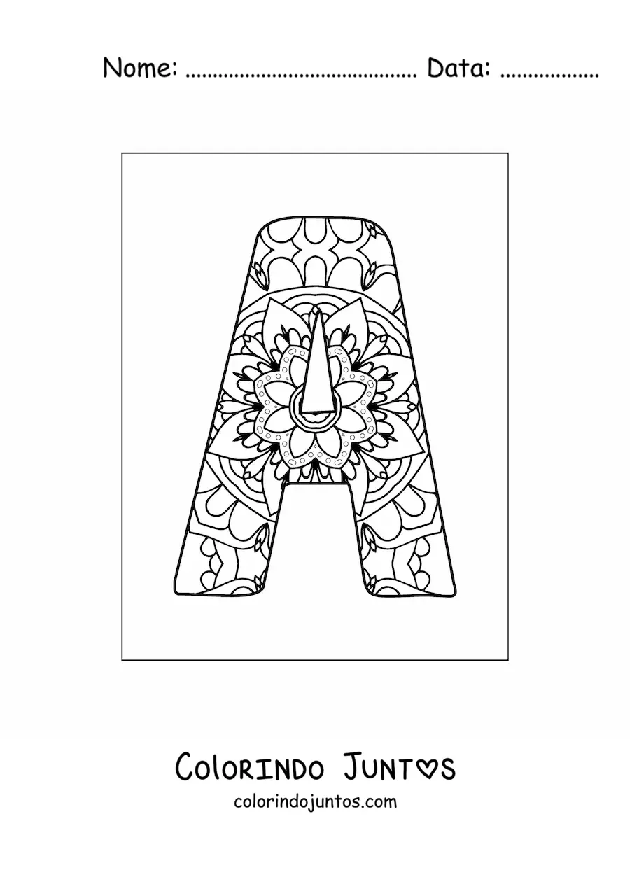 Desenho para colorir de mandala da letra A maiúscula