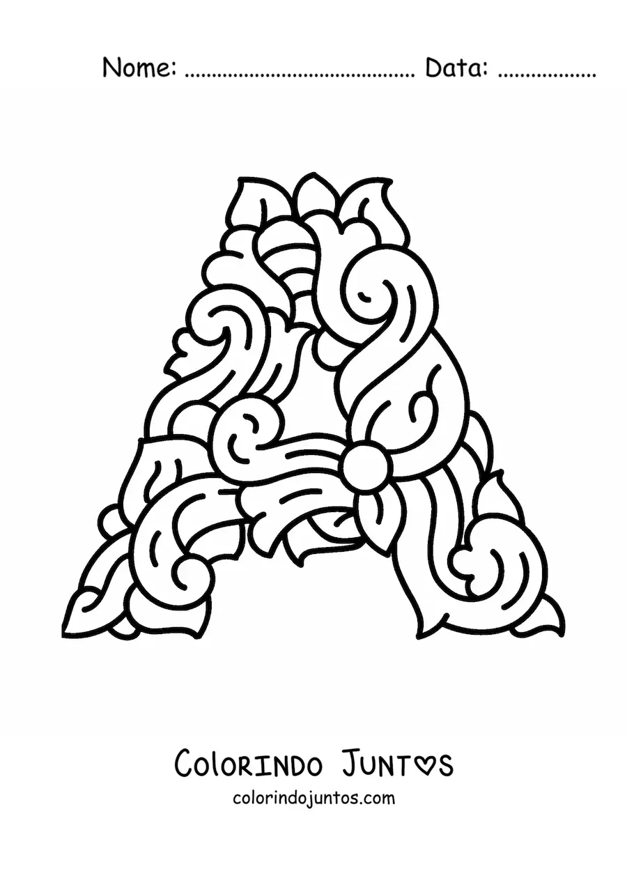 Desenho para colorir de letra A maiúscula decorada
