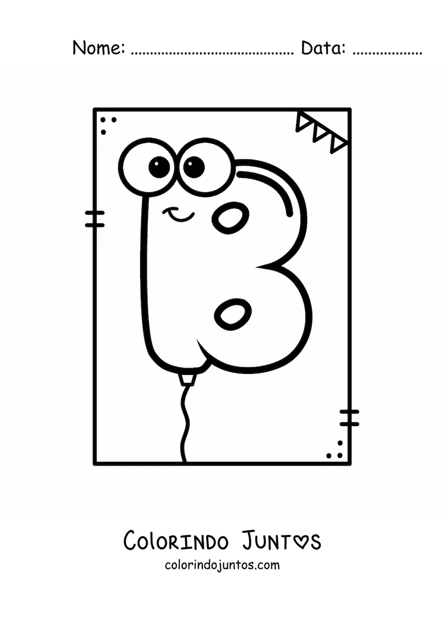 Desenho para colorir da letra B animada em forma de balão
