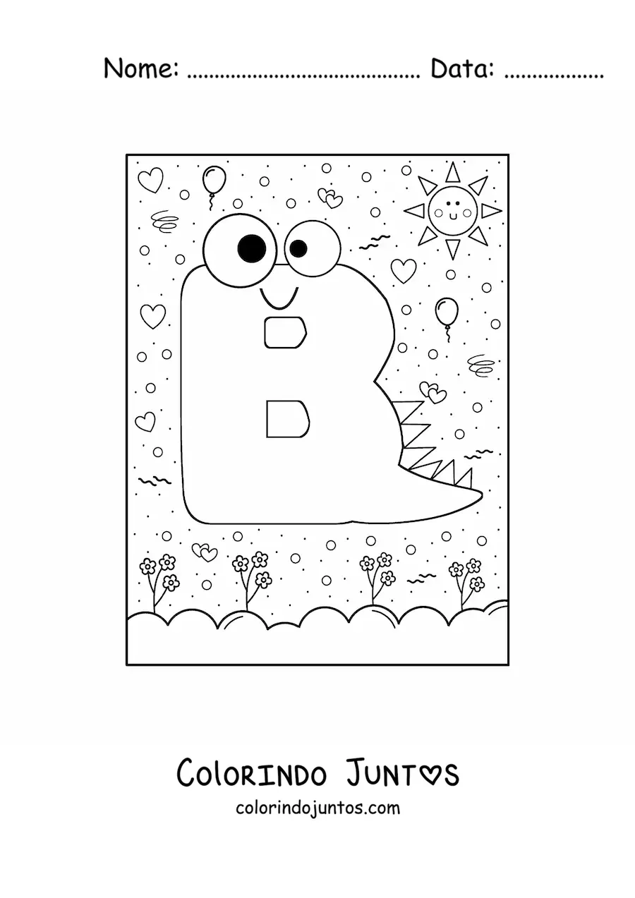 Desenho para colorir da letra B animada em forma de monstro