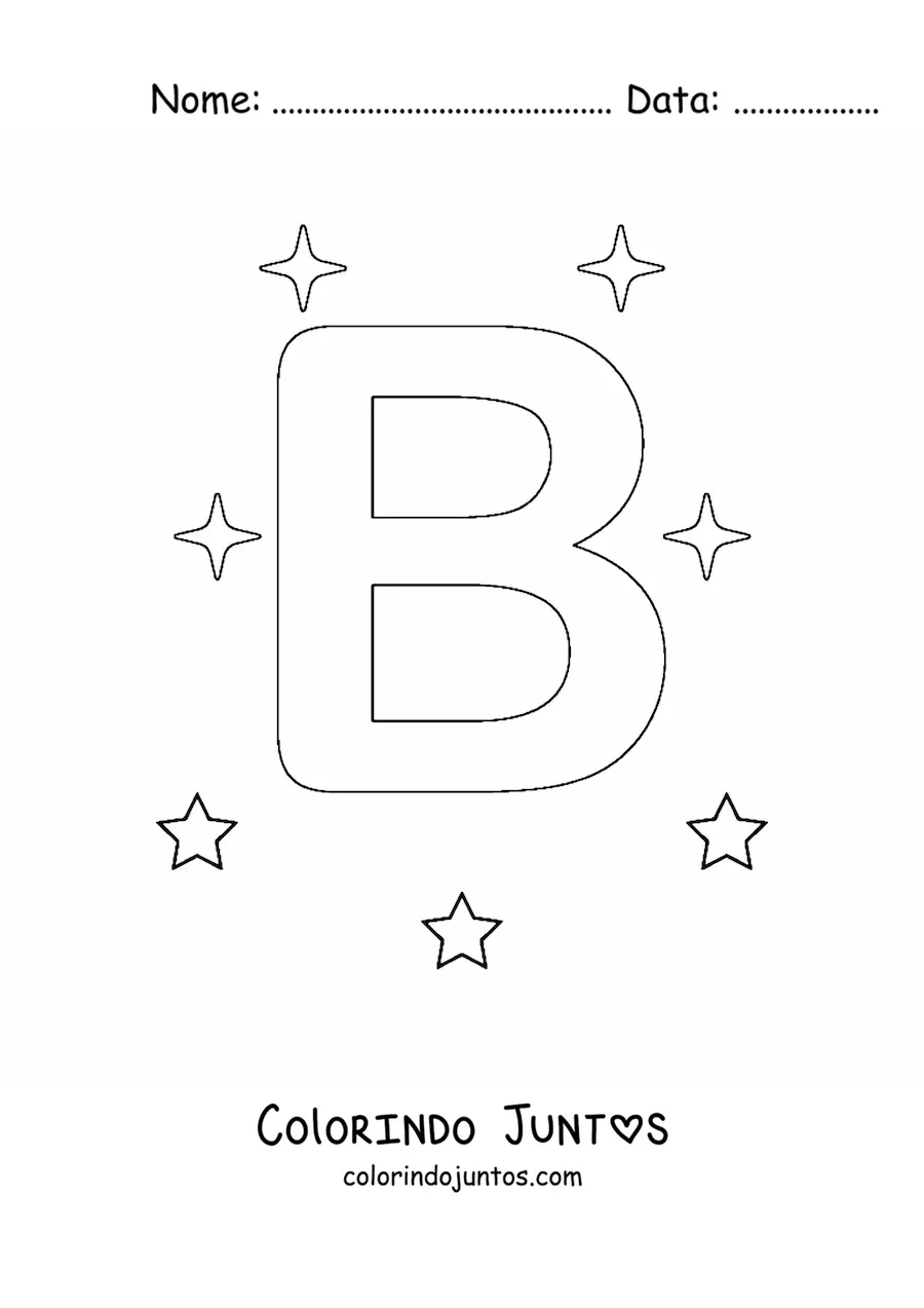Desenho para colorir de letra B maiúscula com estrelas