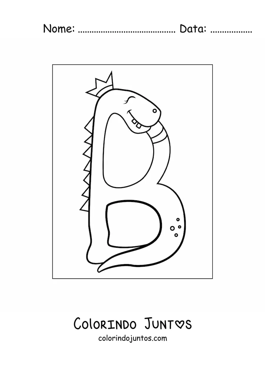 Desenho para colorir da letra B animada em forma de dinossauro