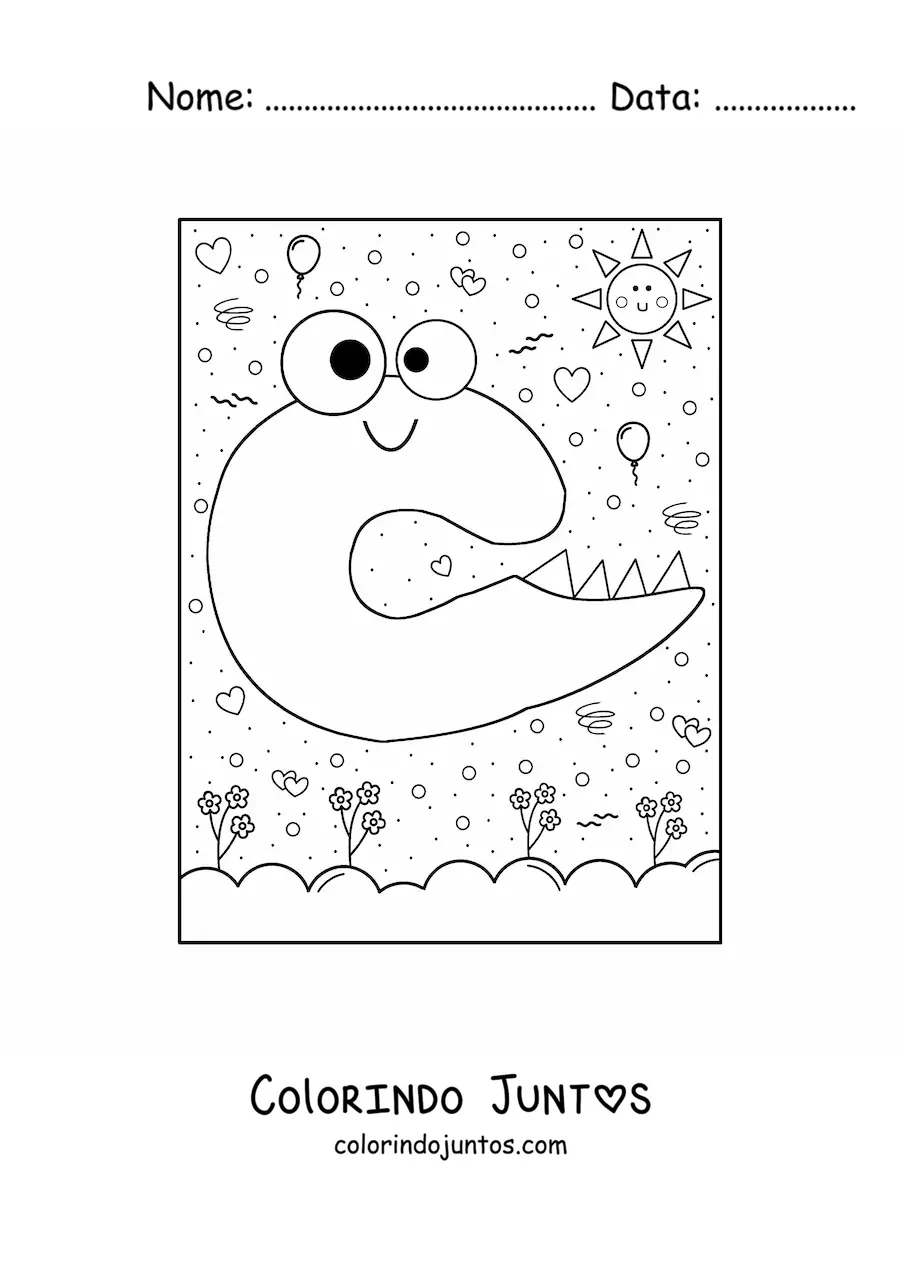 Desenho para colorir da letra C animada em forma de monstro em desenho animado