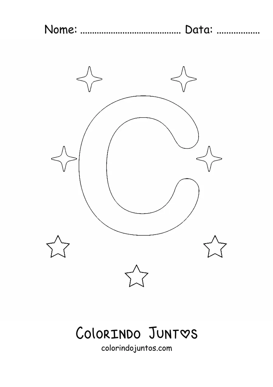 Desenho para colorir de letra C maiúscula com estrelas