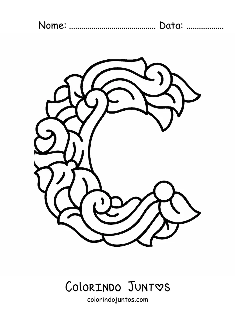 Desenho para colorir de letra C maiúscula decorada