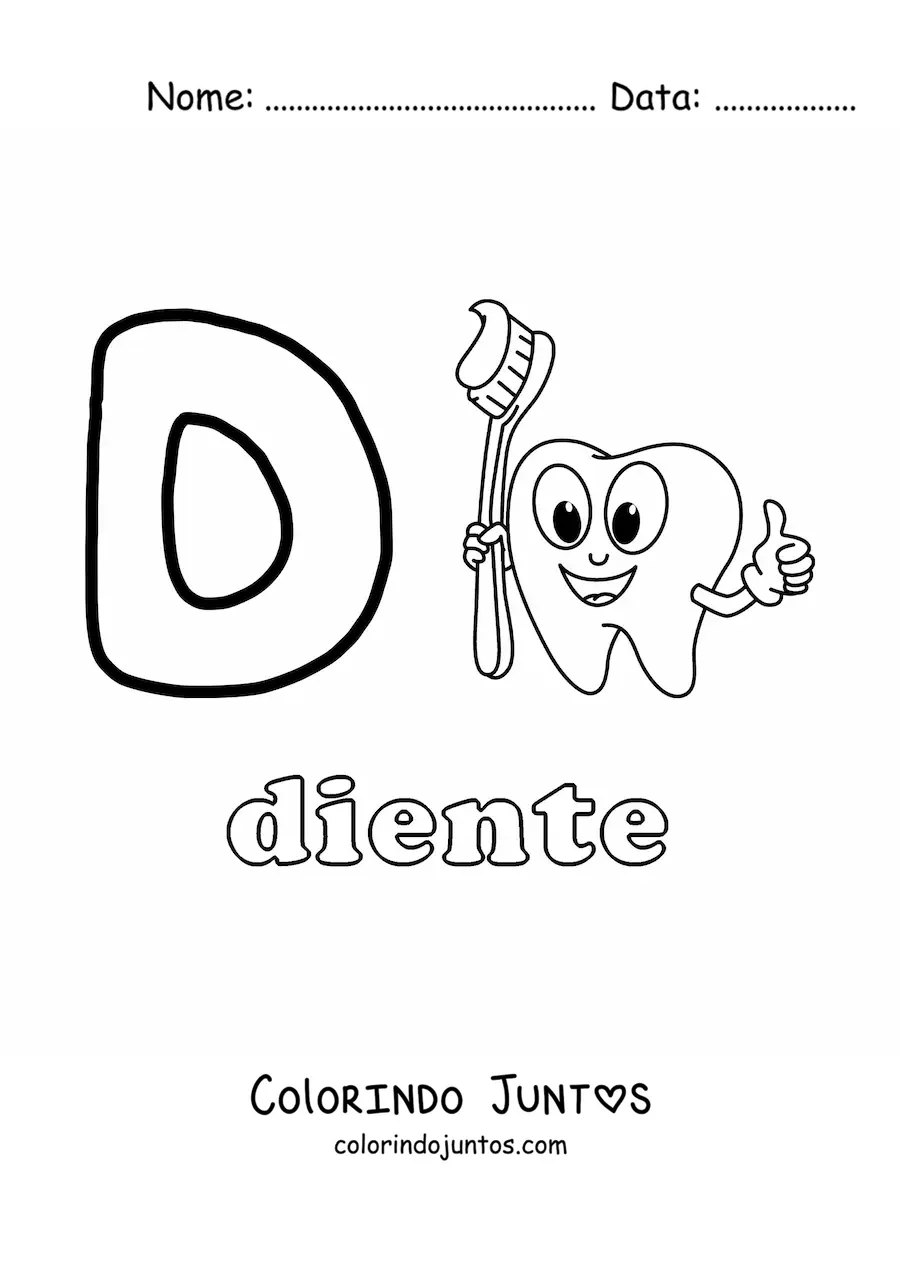 Desenho para colorir de D de dente