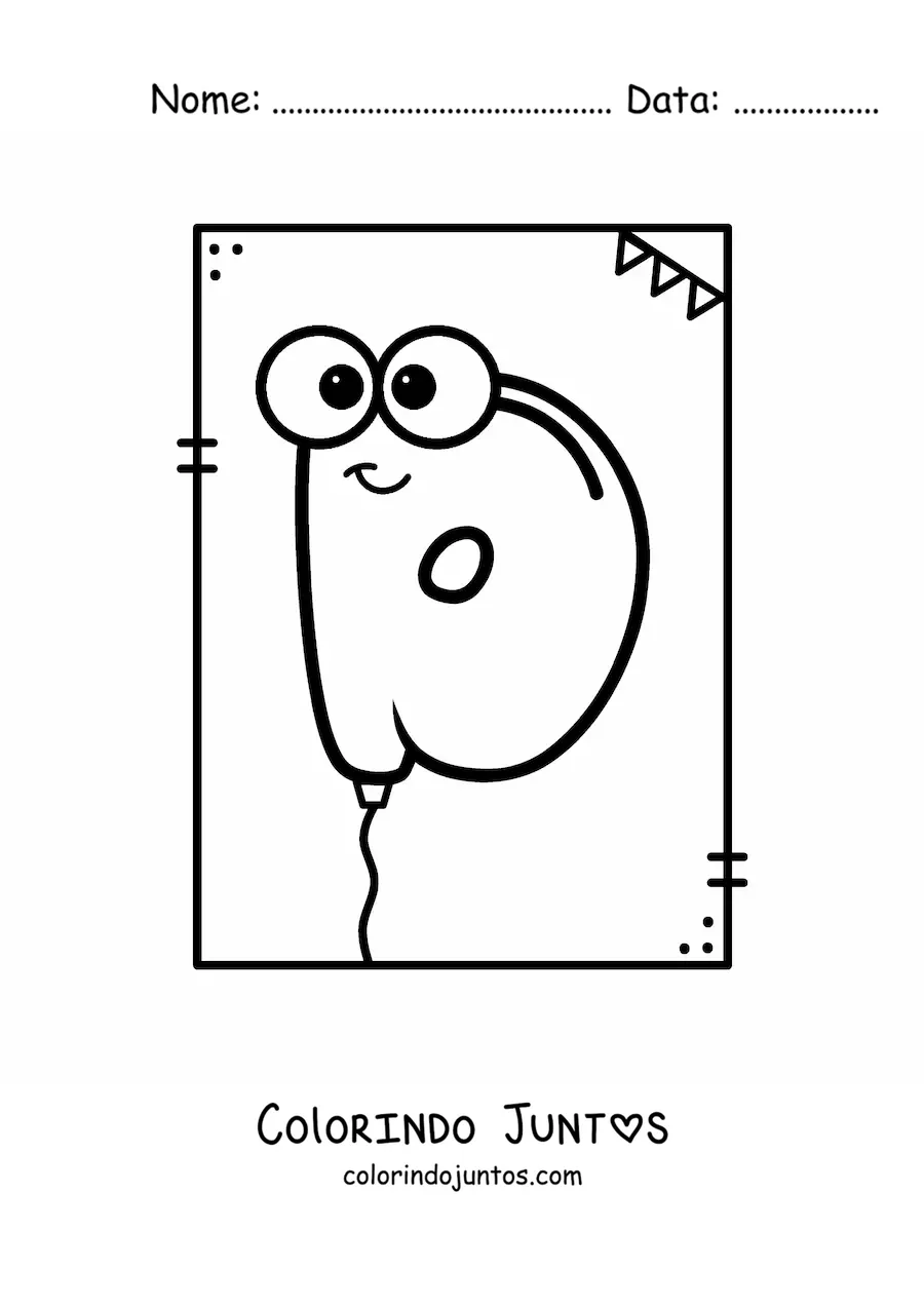 Desenho para colorir da letra D animada em forma de balão