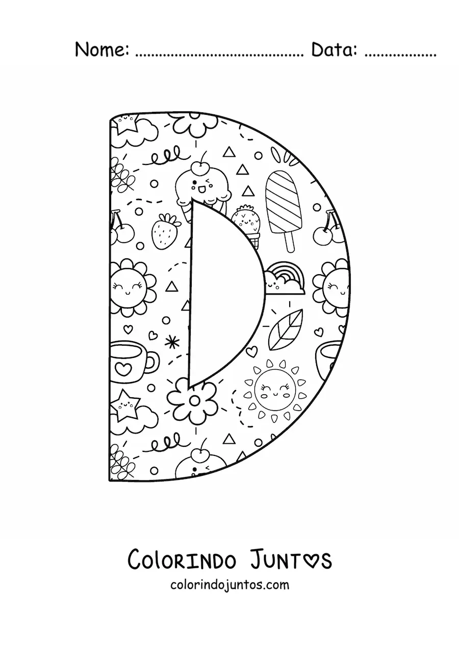 Desenho para colorir da letra D em desenho animado