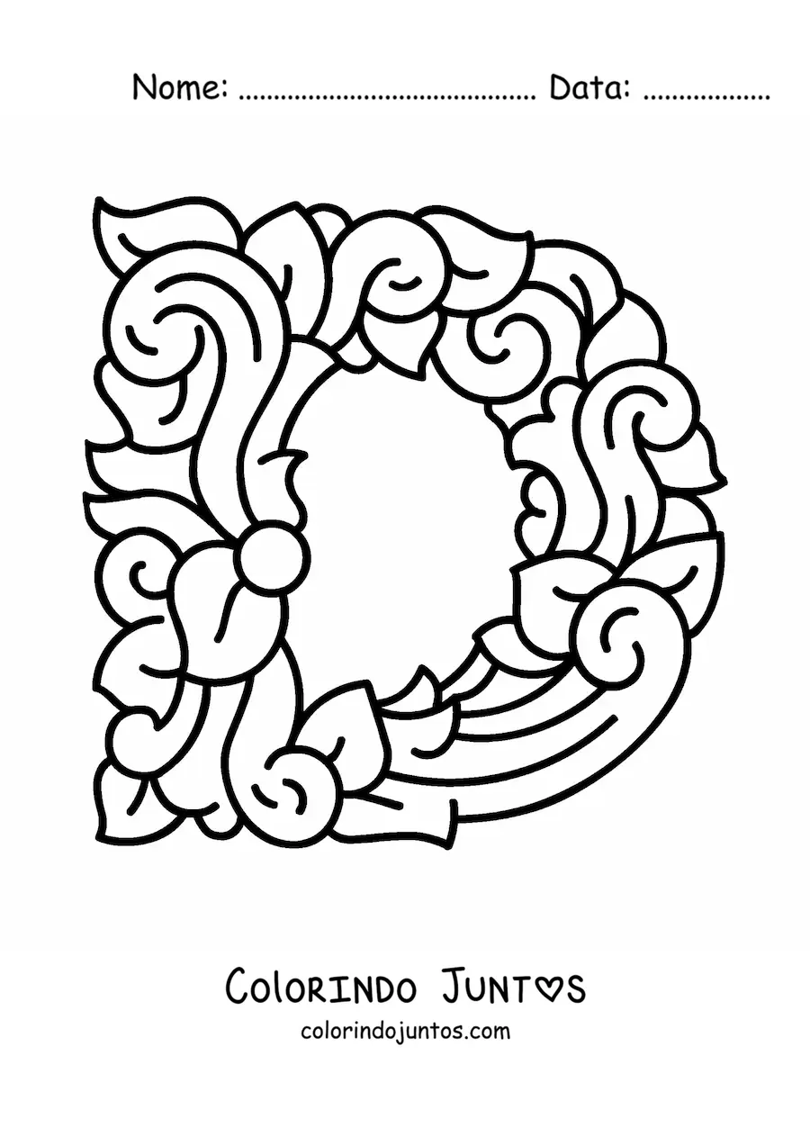 Desenho para colorir de letra D maiúscula decorada