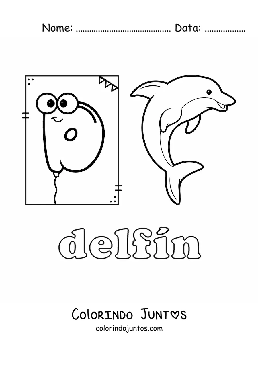 Desenho para colorir de D de golfinho