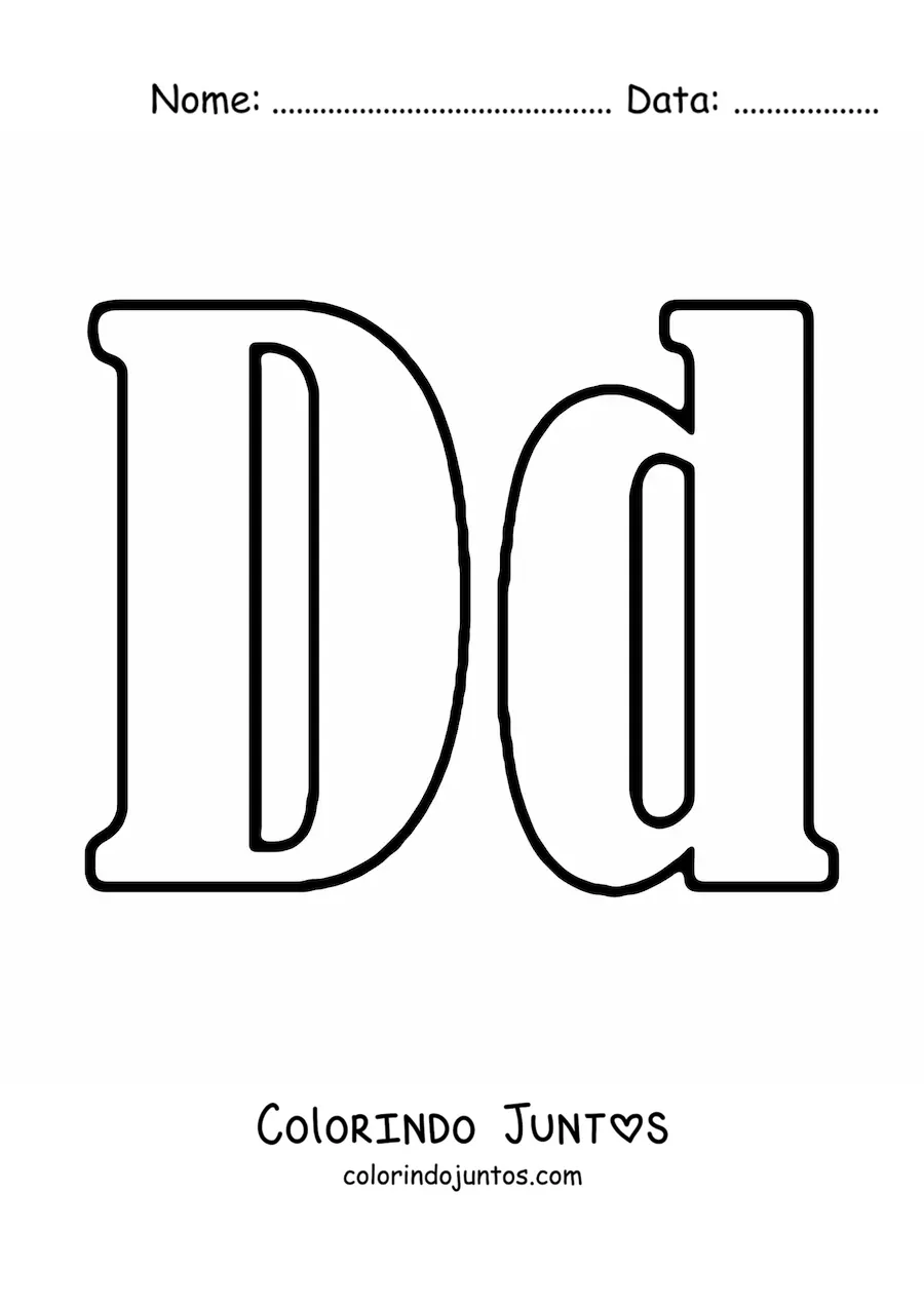 Desenho para colorir de letra D maiúscula e minúscula grande