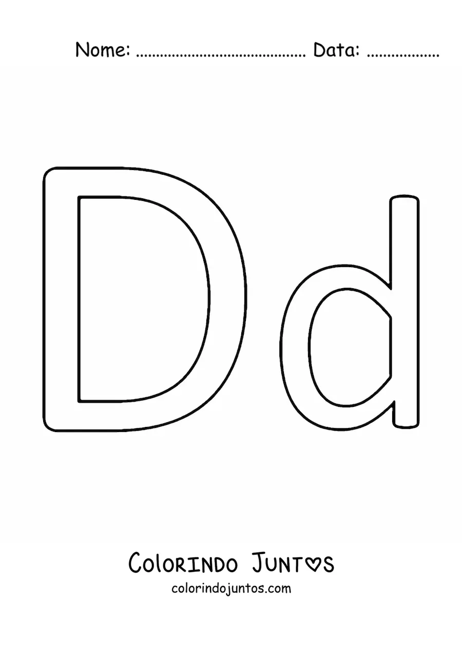 Desenho para colorir de letra D maiúscula e minúscula fácil