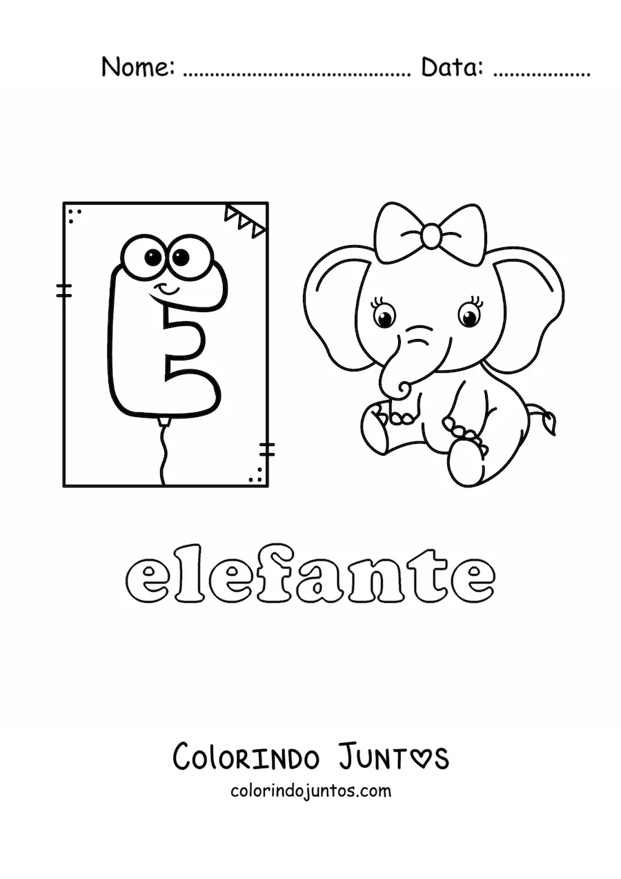 Desenho para colorir de E de elefante