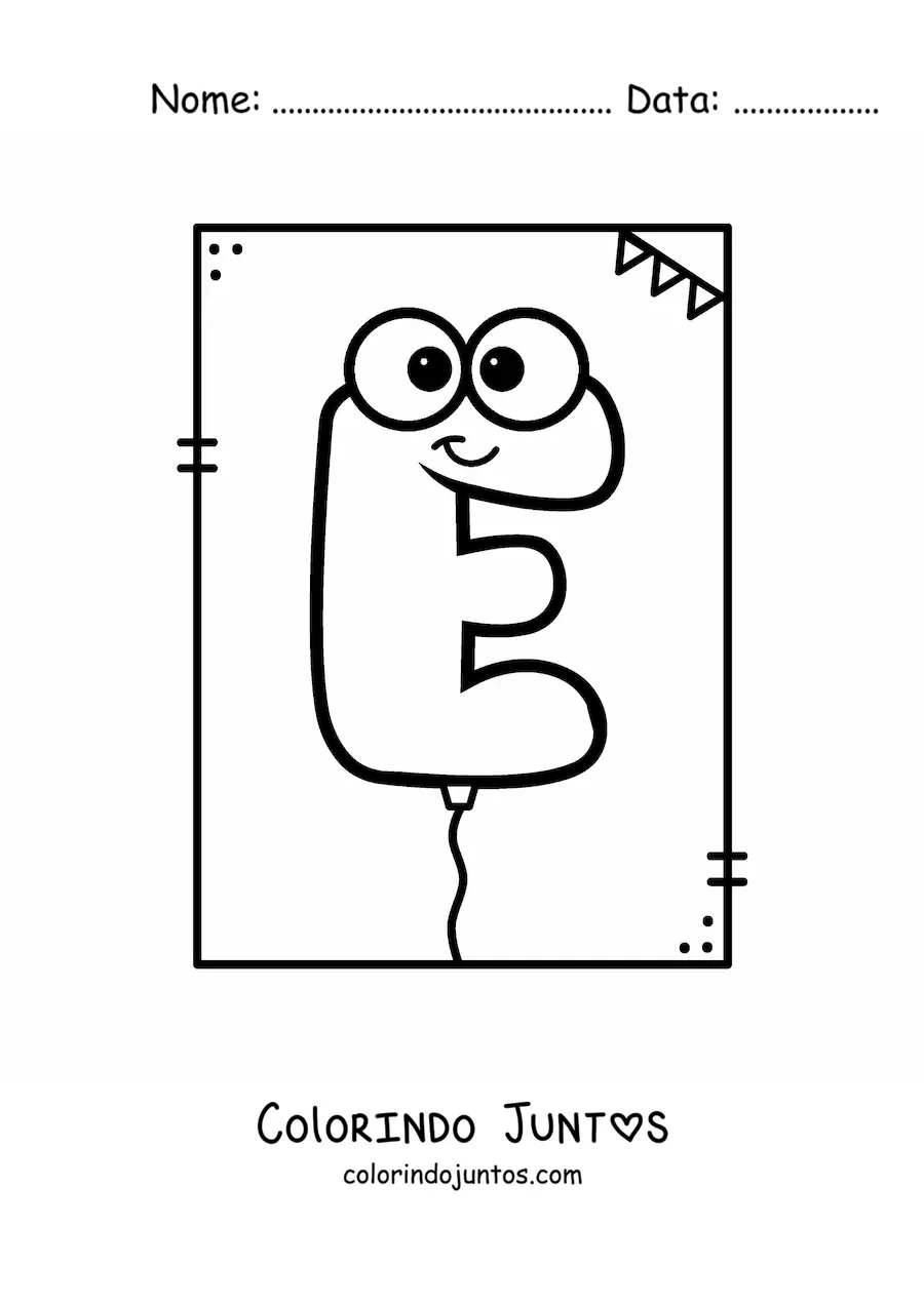 Desenho para colorir da letra E animada em forma de balão