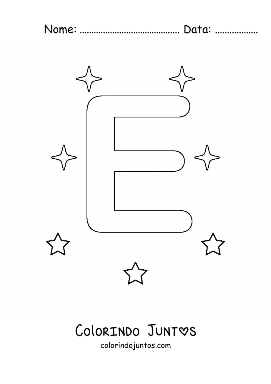 Desenho para colorir de letra E maiúscula com estrelas