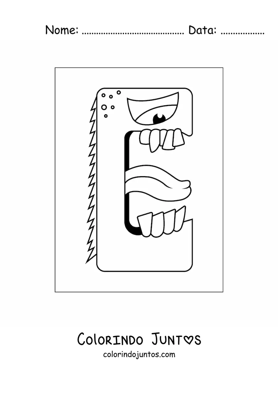 Desenho para colorir da letra E animada em forma de monstro