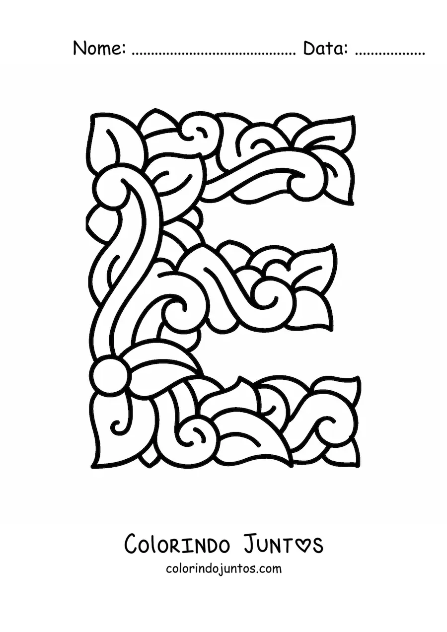 Desenho para colorir de letra E maiúscula decorada