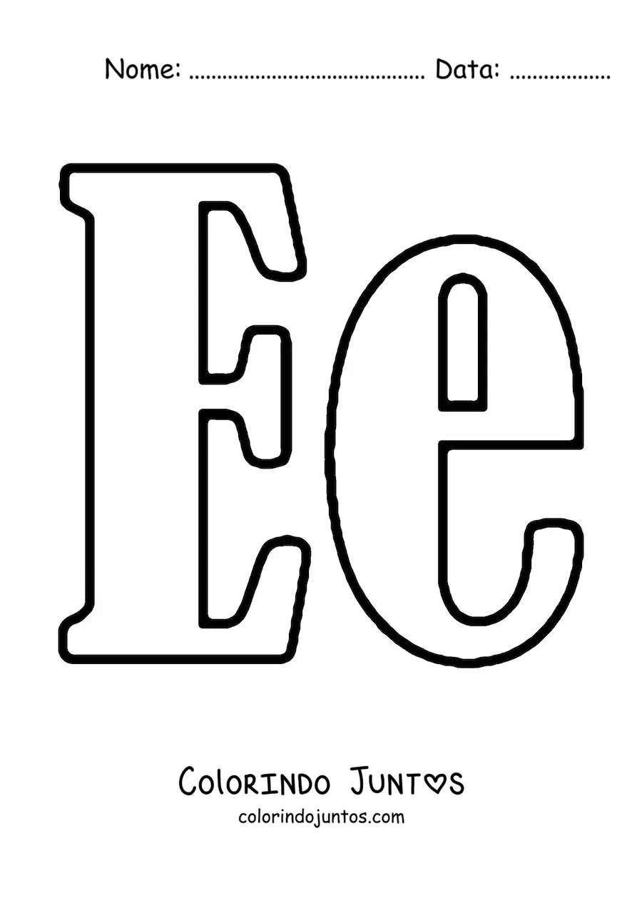 Desenho para colorir de letra E maiúscula e minúscula grande