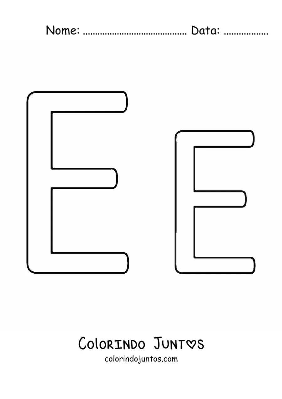 Desenho para colorir de letra E maiúscula e minúscula fácil