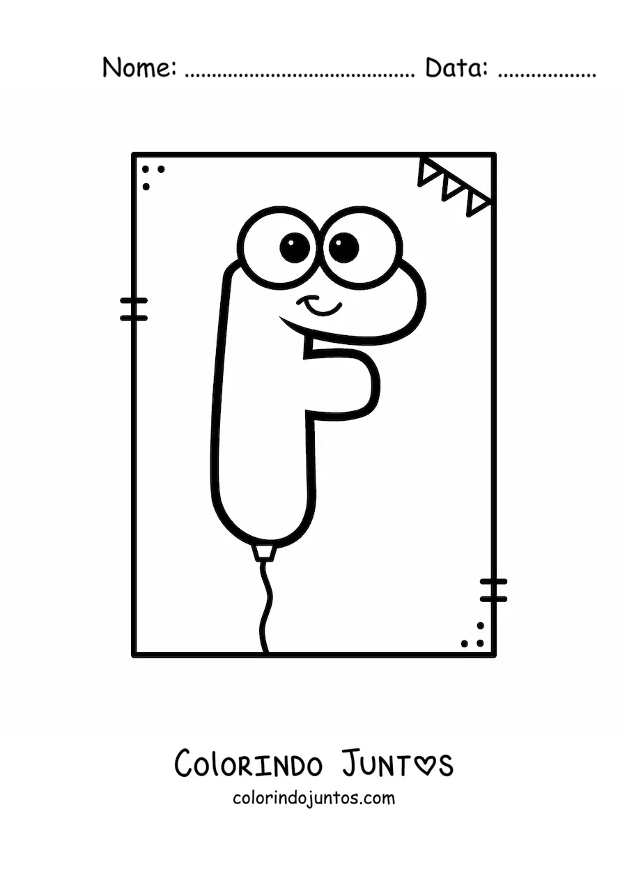 Desenho para colorir da letra F animada em forma de balão