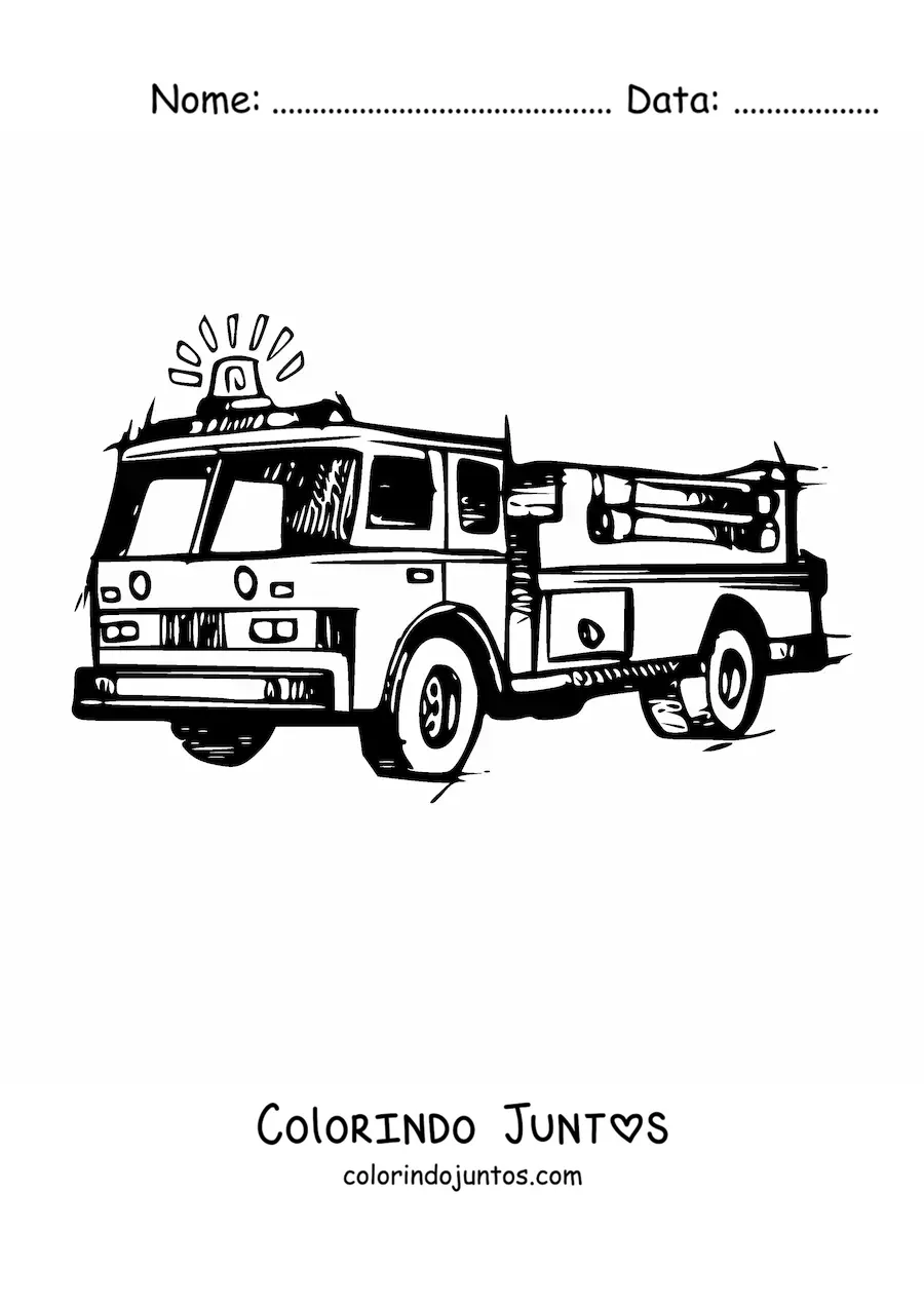 Desenho para colorir de um caminhao de bombeiros com a sirene ligada